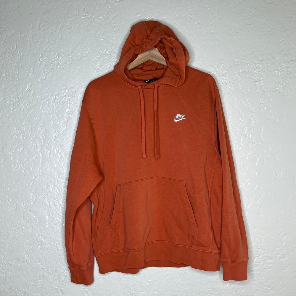 Nike Mens Club Fleece Hoodie Burnt Orange‎ Pullover Sweatshirt BV2654-813 L